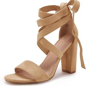 Huiyuzhi Womens Chunky Ankle Strappy Sandal Pumps Lace Up High Heels